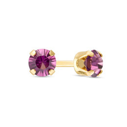 3mm Purple Crystal Solitaire Stud Piercing Earrings in 14K Solid Gold