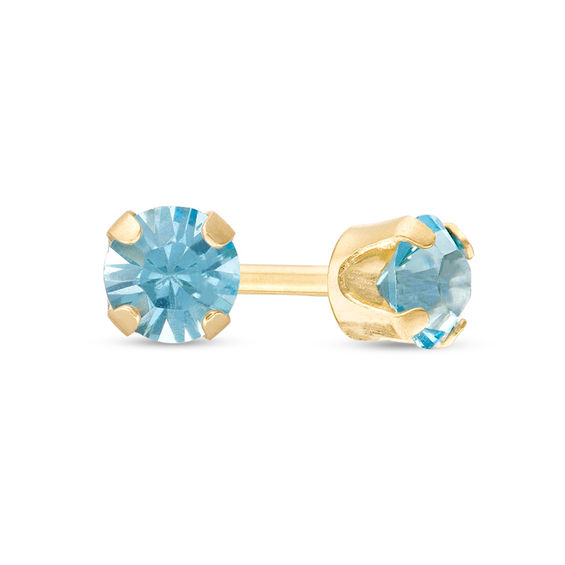 3mm Light Crystal Solitaire Stud Piercing Earrings in 14K Solid Gold