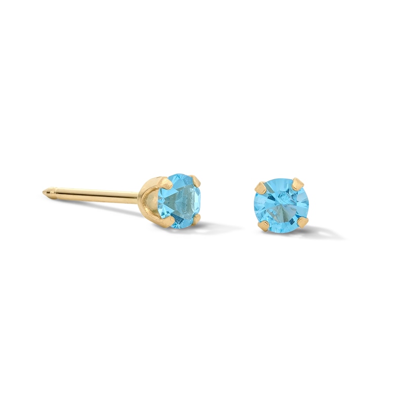 Main Image 1 of 3mm Light Blue Crystal Solitaire Stud Piercing Earrings in 14K Solid Gold