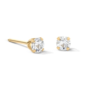 3mm White Crystal Solitaire Stud Piercing Earrings in 14K Solid Gold