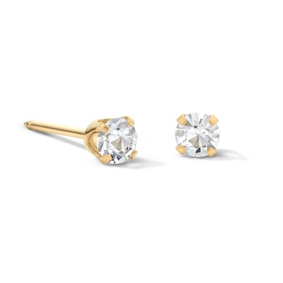 3mm White Crystal Solitaire Stud Piercing Earrings in 14K Solid Gold