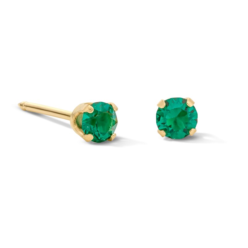 Main Image 1 of 3mm Green Crystal Solitaire Stud Piercing Earrings in 14K Solid Gold