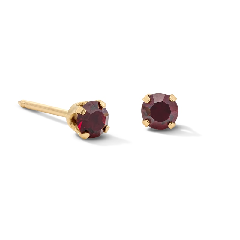 Main Image 1 of 3mm Dark Red Crystal Solitaire Stud Piercing Earrings in 14K Solid Gold