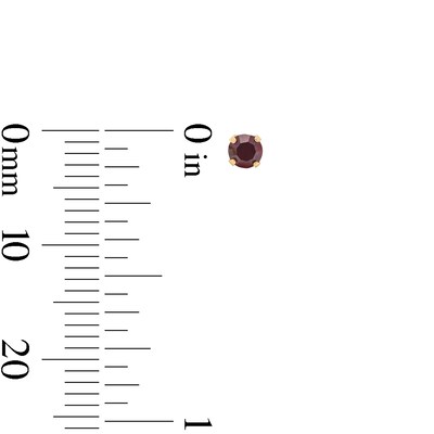 3mm Dark Red Crystal Solitaire Stud Piercing Earrings in 14K Solid Gold