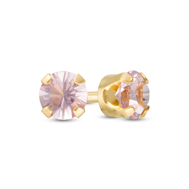 Main Image 1 of 3mm Light Purple Crystal Solitaire Stud Piercing Earrings in 14K Solid Gold