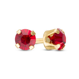 3mm Red Crystal Solitaire Stud Piercing Earrings in 14K Solid Gold