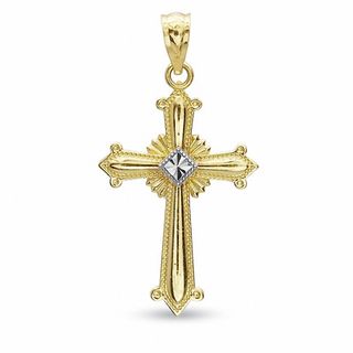 Cross Charm with Diamond-Cut Center in 14K Two-Tone Gold