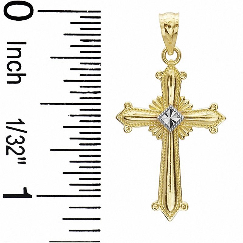 Cross Charm with Diamond-Cut Center in 14K Two-Tone Gold