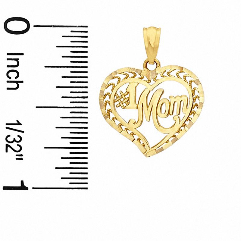 Main Image 2 of #1 MOM in Open Filigree Heart Charm in 14K Gold