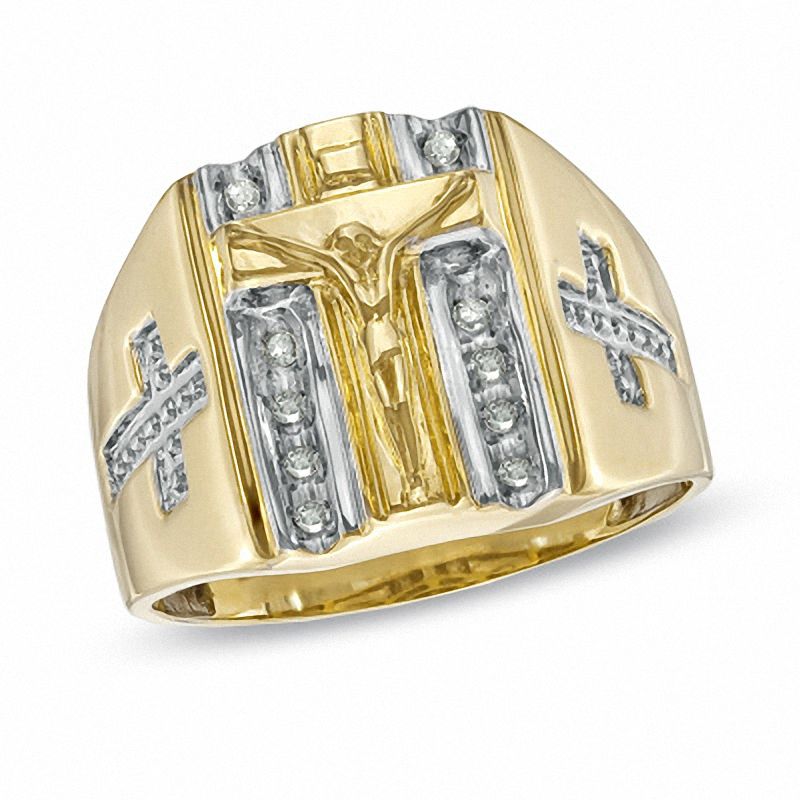 1/10 CT. T.W. Diamond Crucifix Ring in 10K Gold
