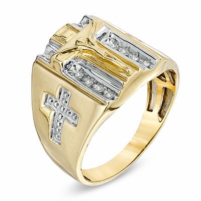 1/10 CT. T.W. Diamond Crucifix Ring in 10K Gold