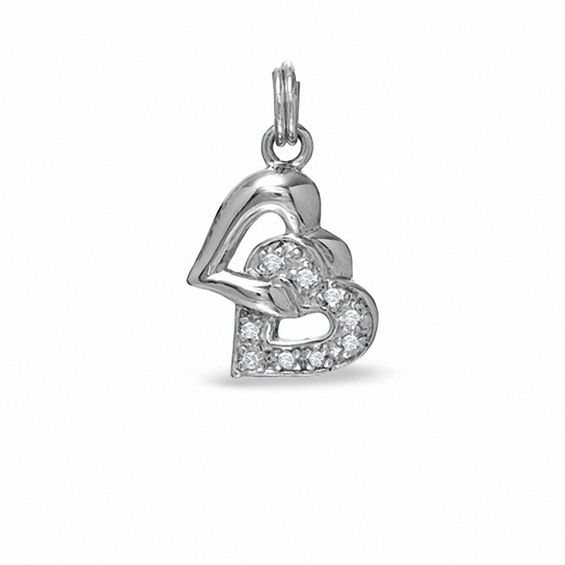 Cubic Zirconia Pavé Double Hearts Charm in Sterling Silver
