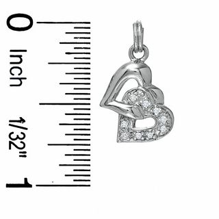 Cubic Zirconia Pavé Double Hearts Charm in Sterling Silver