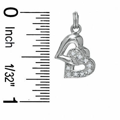 Cubic Zirconia Pavé Double Hearts Charm in Sterling Silver