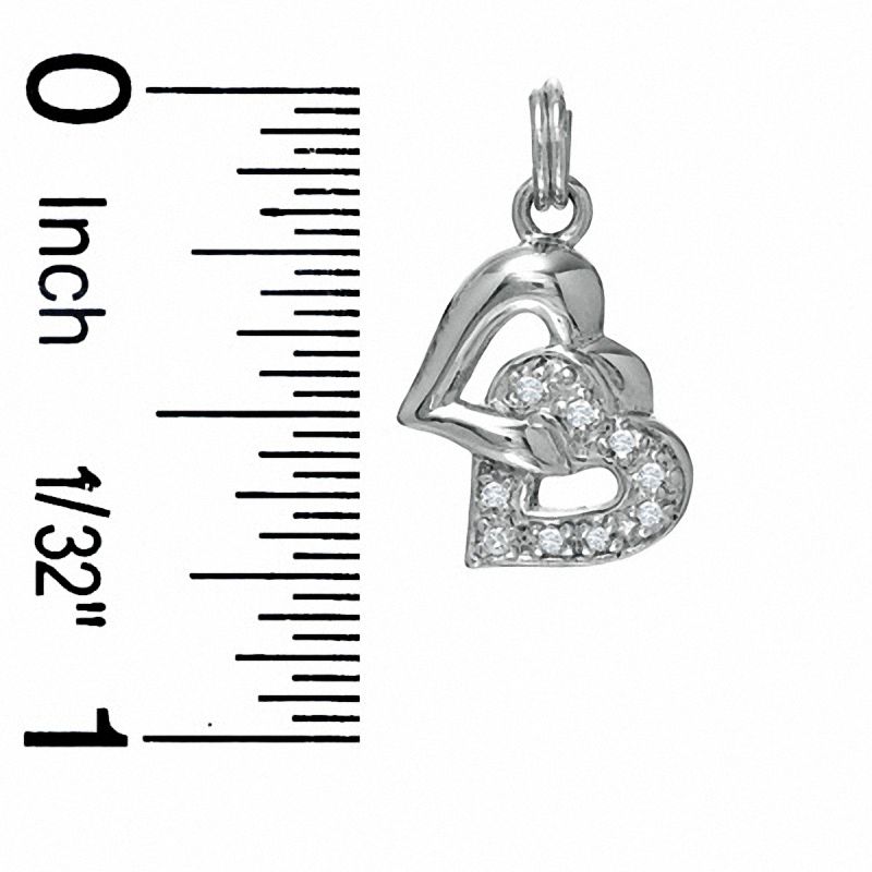 Cubic Zirconia Pavé Double Hearts Charm in Sterling Silver