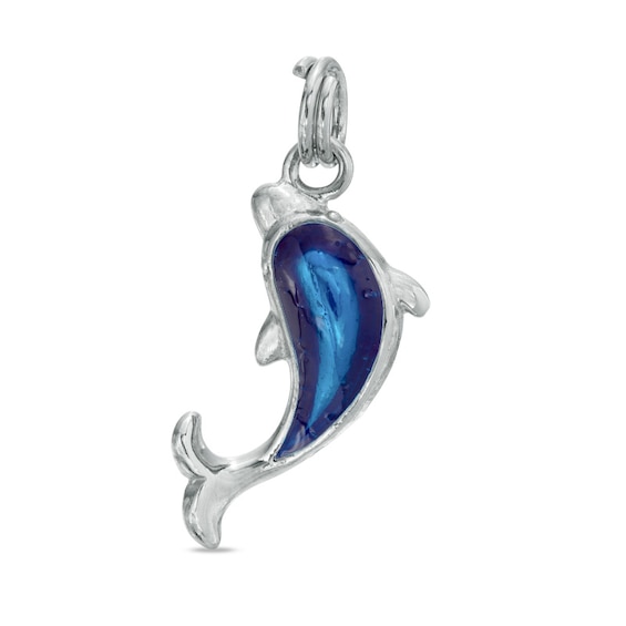 Blue Enamel Dolphin Charm in Sterling Silver