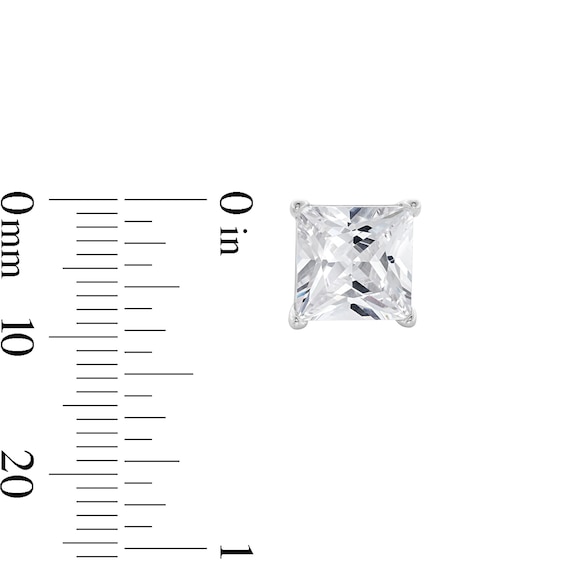 Solid Sterling Silver 8mm Princess-Cut CZ Solitaire Studs