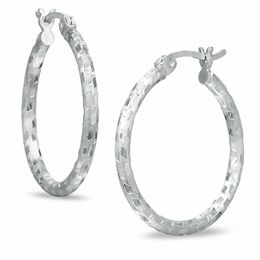 Sterling Silver Diamond-Cut Patch Hoop Earrings