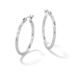 20mm Diamond-Cut Patch Hoop Earrings in Sterling Silver