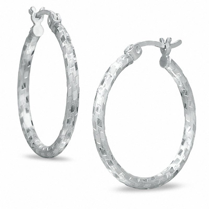 20mm Diamond-Cut Patch Hoop Earrings in Sterling Silver
