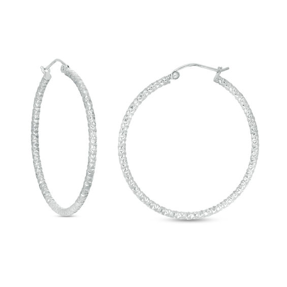 Sterling Silver 30mm Diamond-Cut Hoop Earrings
