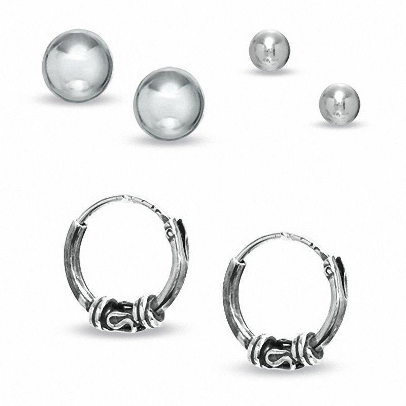 Sterling Silver Small and Medium Ball Stud and Hoop Earrings Set
