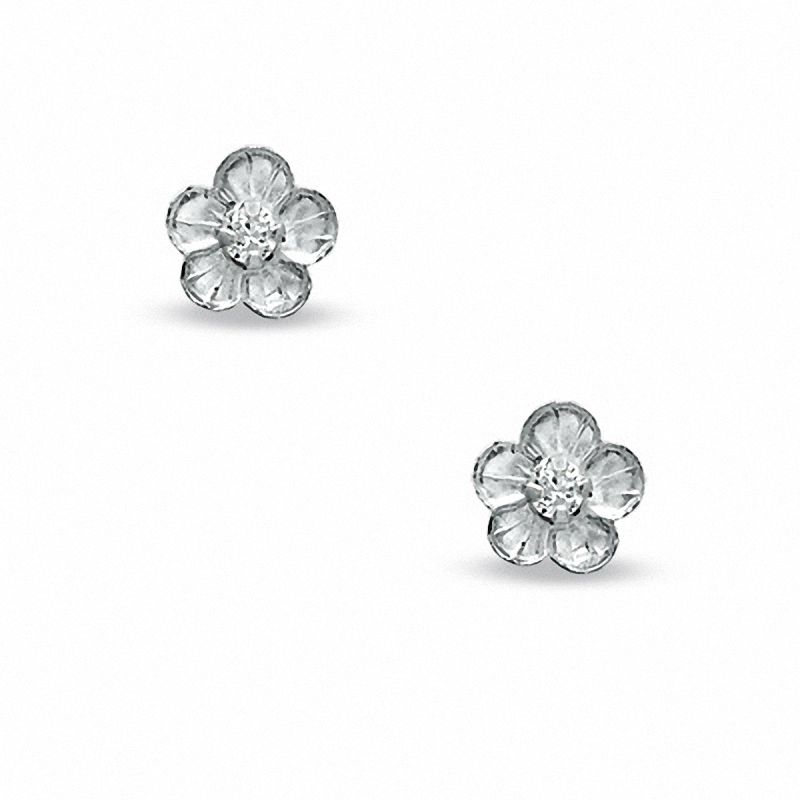 Child's 14K White Gold Flower Stud Earrings with CZ