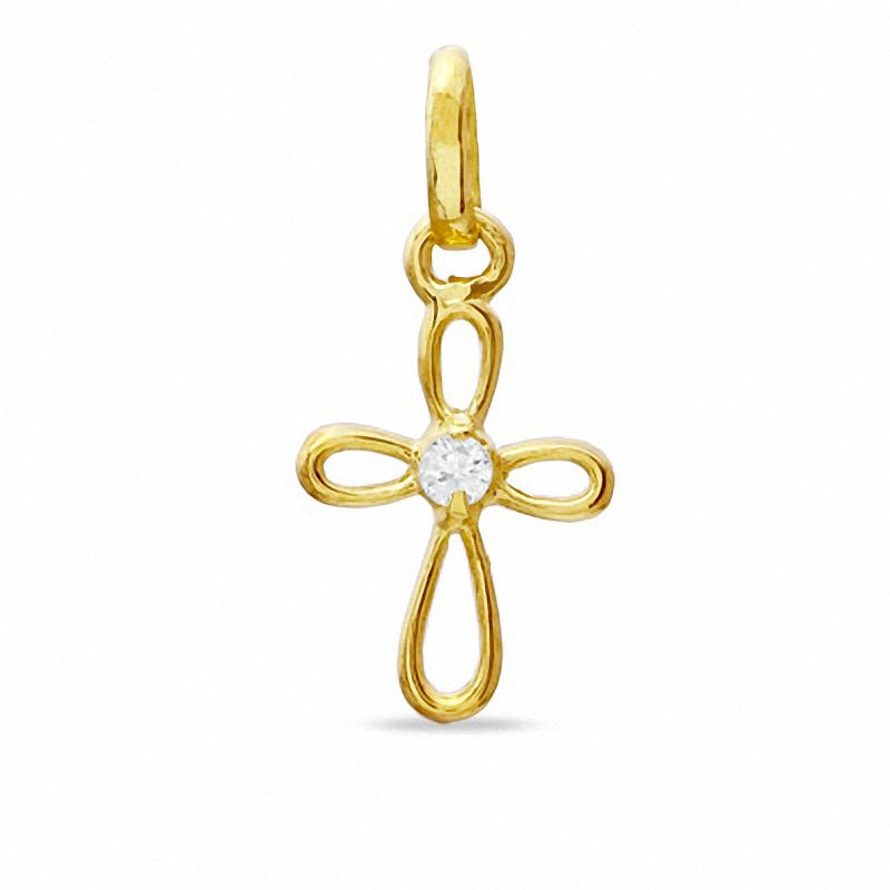 Main Image 1 of Cubic Zirconia Tiny Loop Cross Charm in 10K Gold