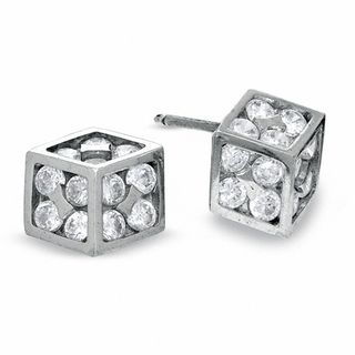 Cubic Zirconia Dice Stud Earrings in Sterling Silver