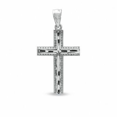 Diamond-Cut Cross Charm in 10K White Gold