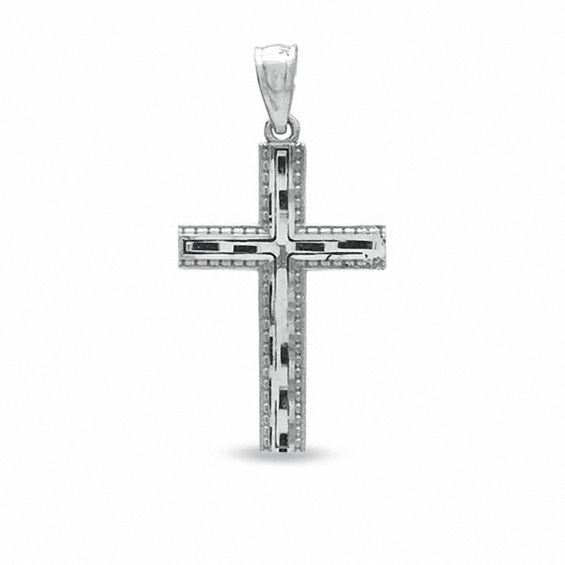 Diamond-Cut Cross Charm in 10K White Gold