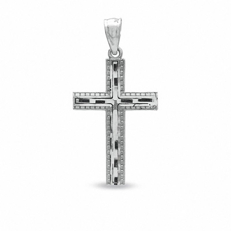 Diamond-Cut Cross Charm in 10K White Gold