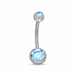 014 Gauge Belly Button Ring with Light Blue Cubic Zirconia in Solid Stainless Steel