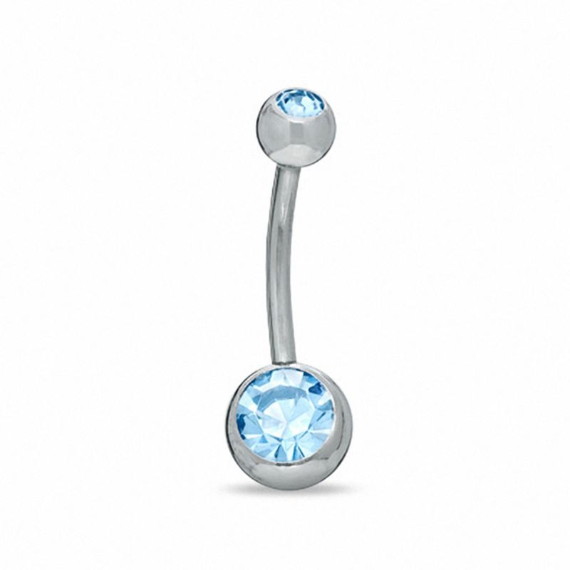 Solid Stainless Steel CZ Blue Belly Button Ring - 14G