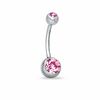 Thumbnail Image 1 of Stainless Steel Pink CZ Belly Button Ring - 14G 7/16"