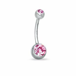 Stainless Steel Pink CZ Belly Button Ring - 14G 7/16&quot;