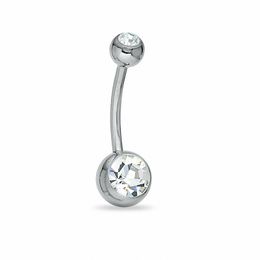 014 Gauge Belly Button Ring with Cubic Zirconia in Solid Stainless Steel