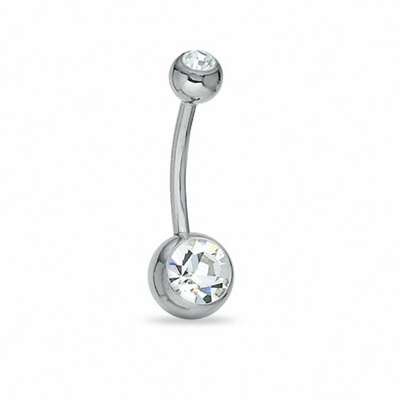 014 Gauge Belly Button Ring with Cubic Zirconia in Solid Stainless