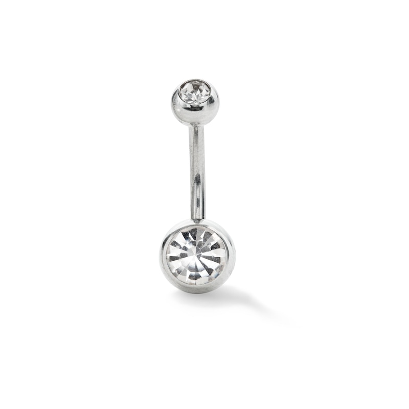 Stainless Steel CZ Belly Button Ring - 14G 7/16"