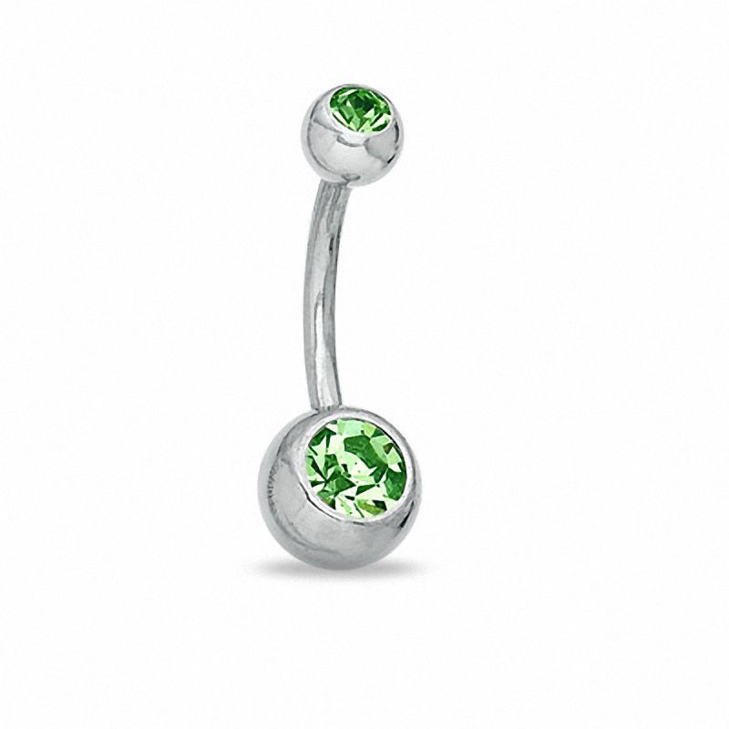 Main Image 1 of 014 Gauge Belly Button Ring with Green Cubic Zirconia in Stainless Steel