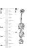 Thumbnail Image 2 of Solid Stainless Steel CZ Three-Stone Dangle Belly Button Ring - 14G