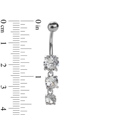 Solid Stainless Steel CZ Three-Stone Dangle Belly Button Ring - 14G