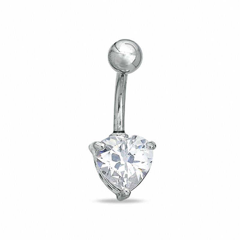 Stainless Steel CZ Heart Belly Button Ring - 14G 3/8"