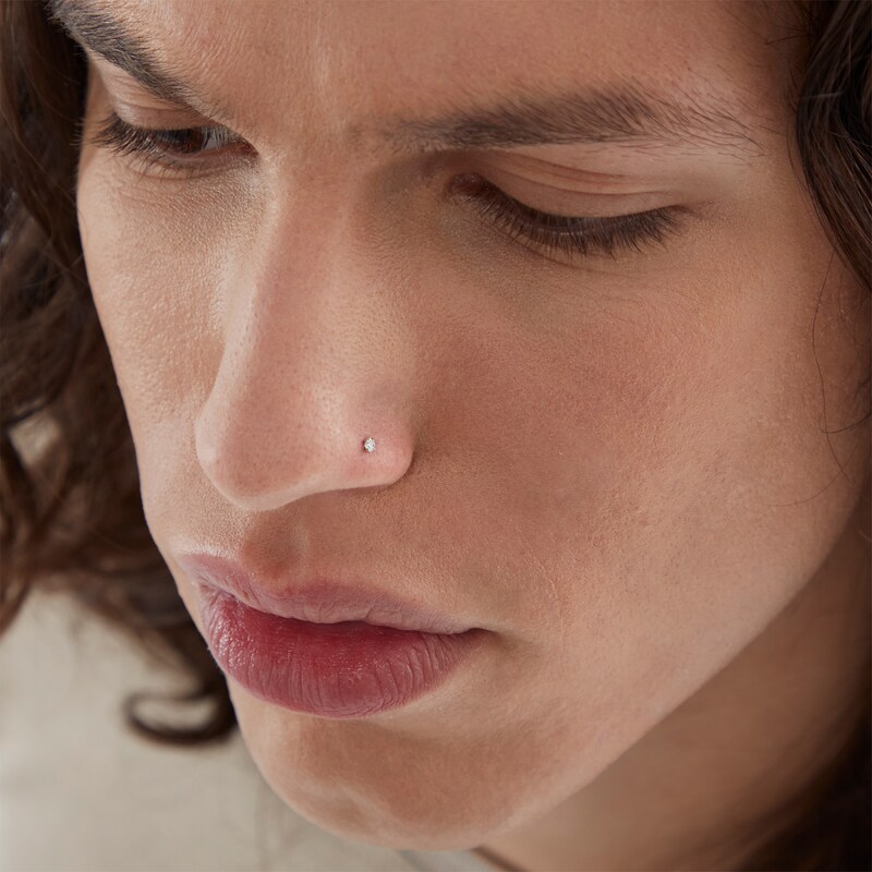 Main Image 4 of 10K Hollow and Solid Yellow and Whte Gold CZ Screw Nose Stud Set - 22G