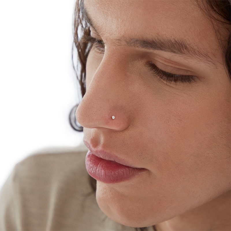 Main Image 5 of 10K Hollow and Solid Yellow and Whte Gold CZ Screw Nose Stud Set - 22G