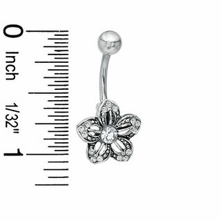 014 Gauge Flower Belly Button Ring with Cubic Zirconia in Stainless Steel