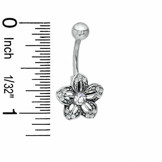 014 Gauge Flower Belly Button Ring with Cubic Zirconia in Stainless Steel