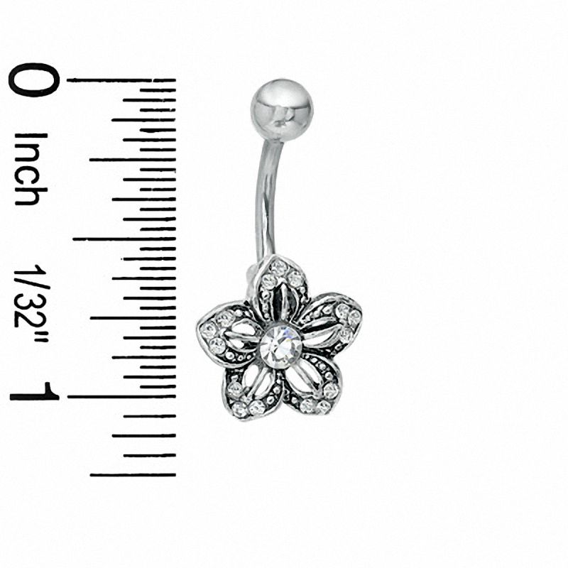 014 Gauge Flower Belly Button Ring with Cubic Zirconia in Stainless Steel