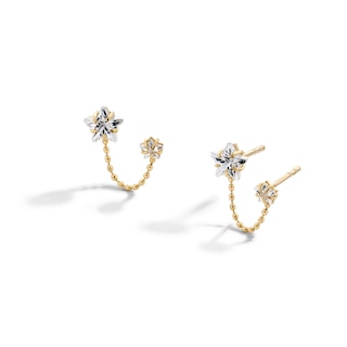 Cubic Zirconia Star and Chain Drop Earrings in 10K Gold