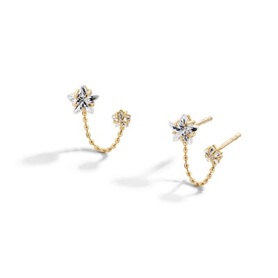 Cubic Zirconia Star and Chain Drop Earrings in 10K Gold